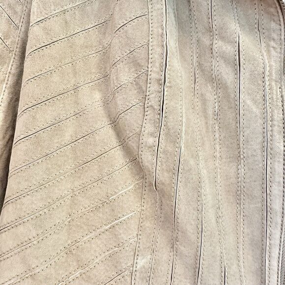 BEBE TAN SUEDE Textured LEATHER ZIP Bomber‎ JACKET COAT SIZE Medium - Picture 4 of 16